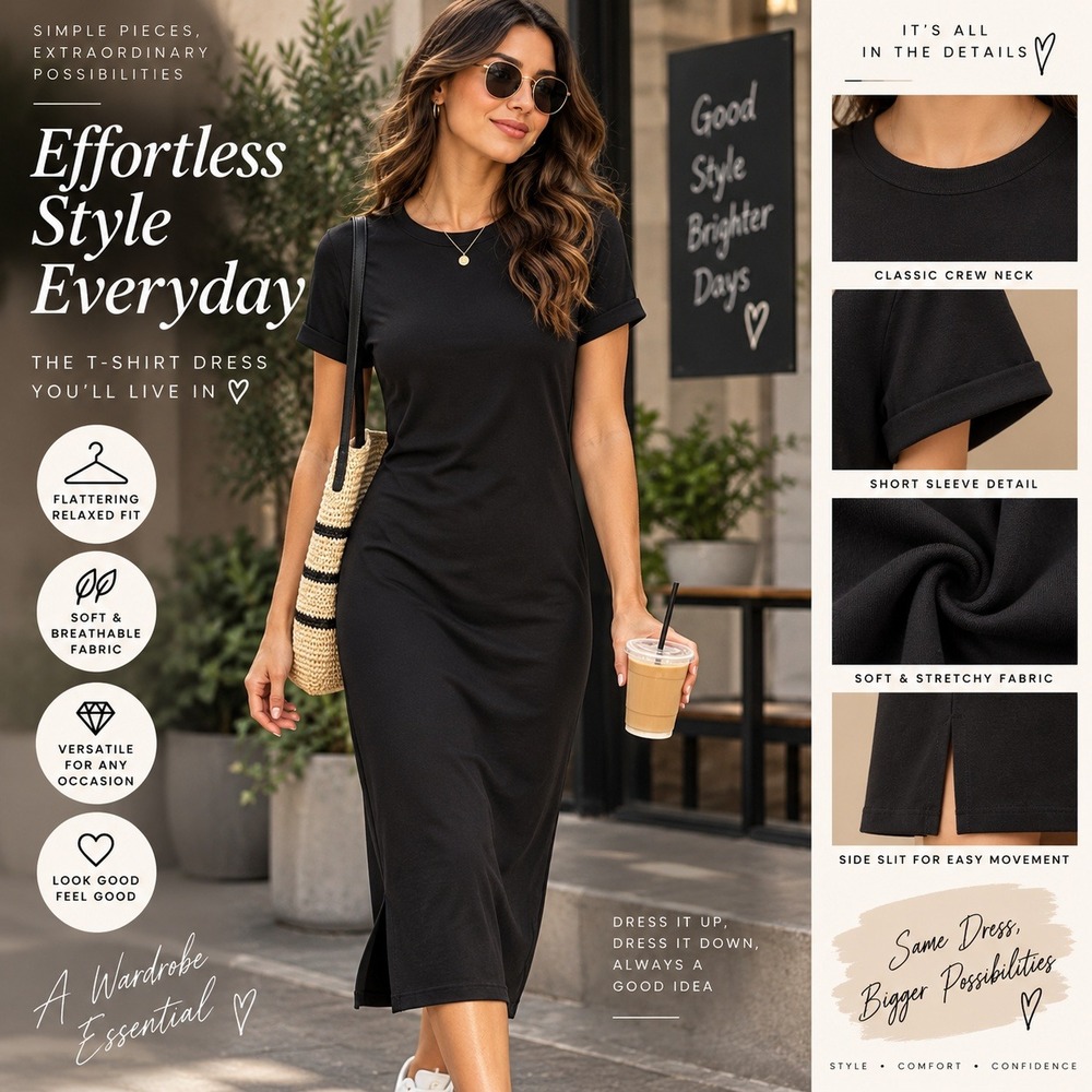 A New Day Womens Black Short Sleeve Crew Neck T-Shirt Dress Small
